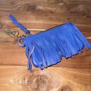 Small Blue LEATHER FRINGE COIN Key Ring PURSE Wallet! Western Cowgirl Rockabilly